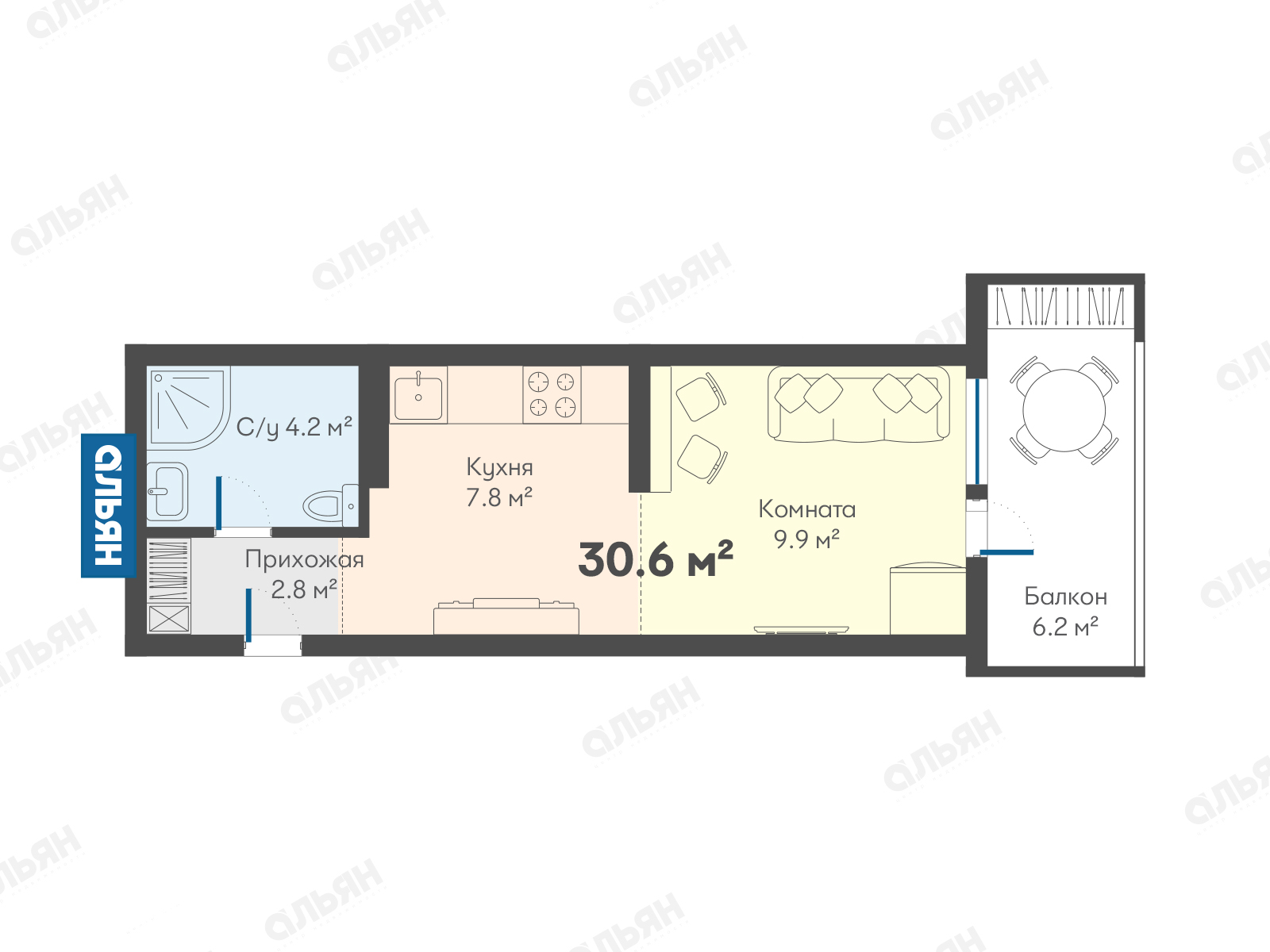 Студия, 30.6 м² · Берег Гурзуфа